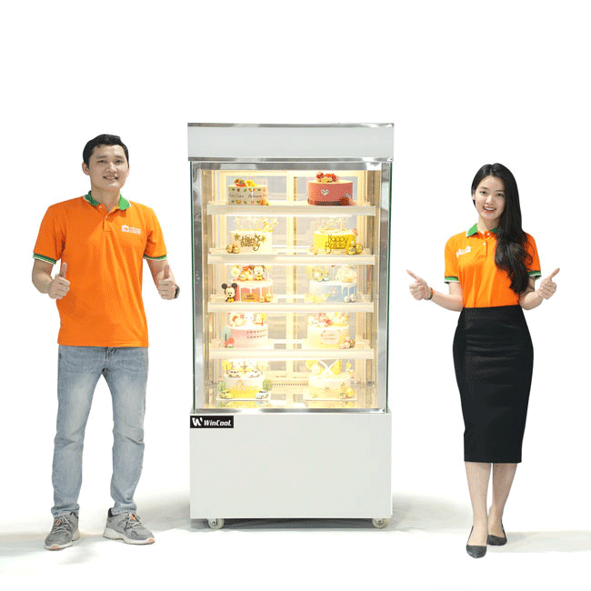 Tủ bánh kem 90cm kính vuông 5 tầng