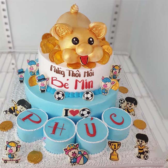 Bánh sinh nhật 2 tầng tạo hình con chó và con khỉ siêu đáng yêu mừng đầy  tháng 2 bé | Bánh Kem Ngộ Nghĩnh