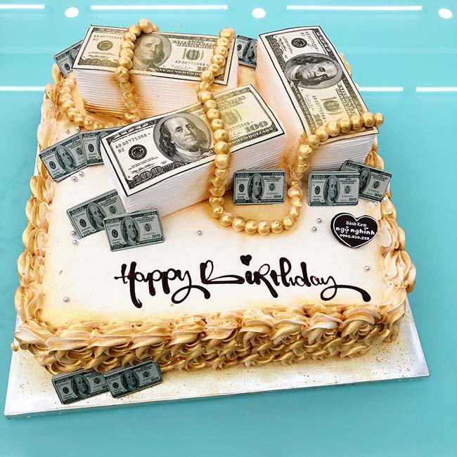 Bánh sinh nhật vuông hình tiền đô 