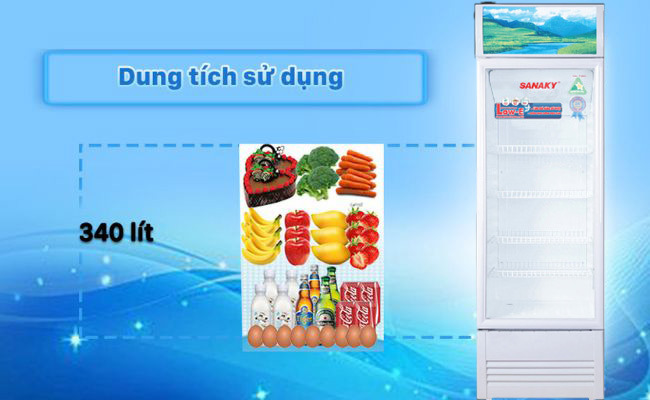 Dung tích 340l phù hợp để bảo quản lượng thực phẩm ít tại cửa hàng nhỏ