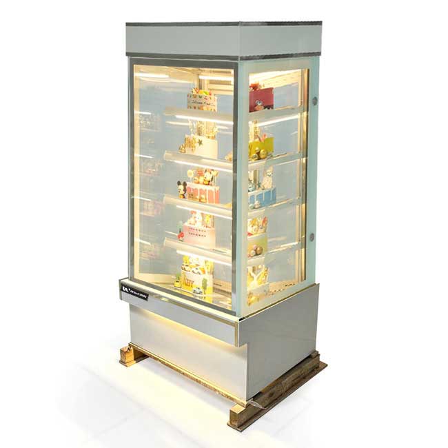 Tủ bánh kem 0.9m kính vuông 5 tầng mới
