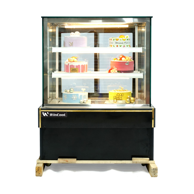 Tủ bánh kem 90cm kính vuông 3 tầng mới